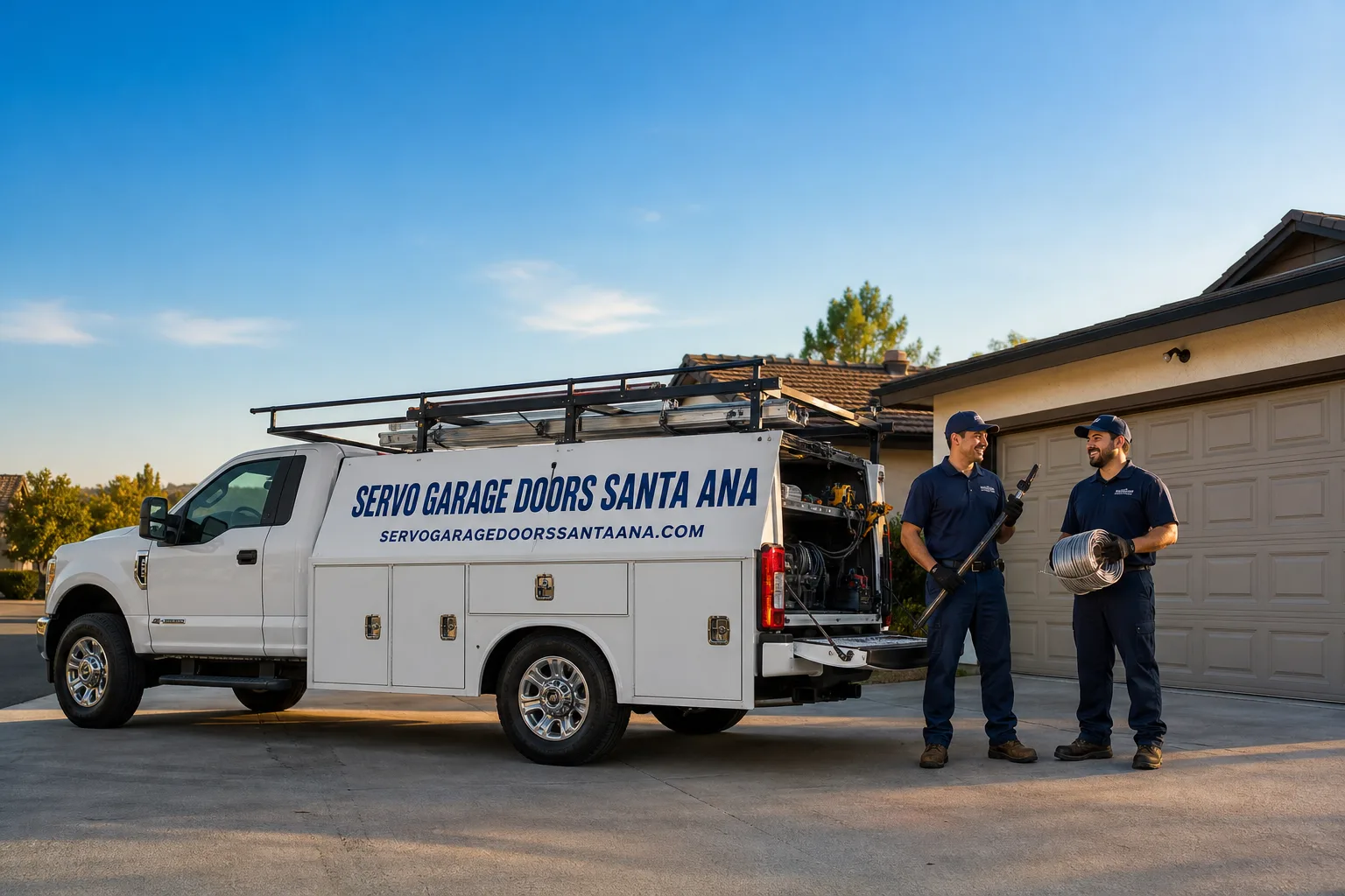 Servo Garage Doors Santa Ana garage door service vehicle and crew in Santa Ana, CA